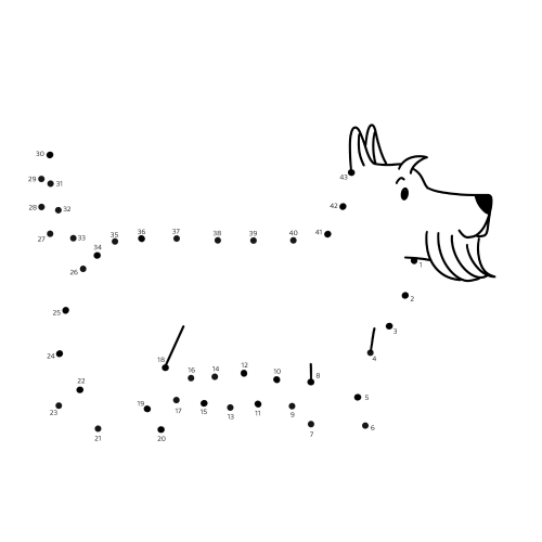 Puzzels “Verbind de punten” voor kinderen - Hondje