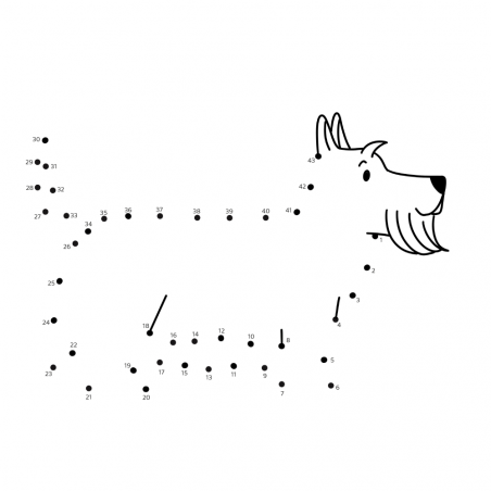 Puzzels “Verbind de punten” voor kinderen - Hondje